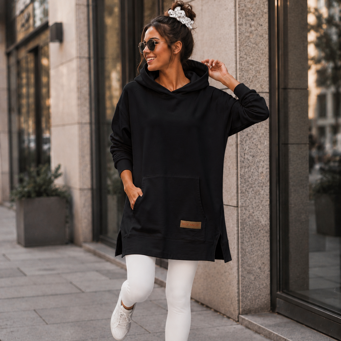 Długa Bluza Oversize z Kapturem Damska – Modna Tunika Hoodie